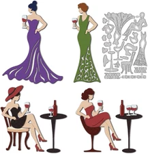 Elegant Lady Cutting Dies, Carbon Steel Die Cuts Stencils Red Wine Women Embossi