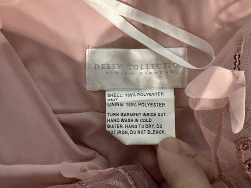 NWT Dessy SHEER HALTER NECK 3D FLORAL EMBROIDERED DRESS HIGH-LOW HEM Pink SZ 12 - Picture 8 of 11