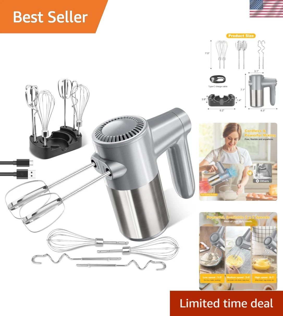 Cordless Hand Mixer, Electric Mixer Handheld Digital Display 7 Speed Recharge...
Opens in a new wind