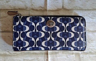 COACH F50526 PEYTON DREAM C ZIP WALLET BLUE/WHITE  & TAN/BEIGE LEATHER TRIM $148