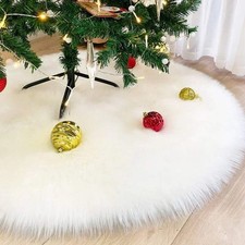 68cm Snowy White Christmas Tree Skirt Plush Faux Fur Xmas Trees Carpet Mat Ornam