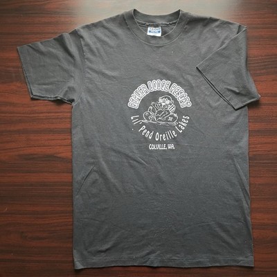 Vintage Beaver Lodge Resort Shirt Mens Large Black Lake Pend Oreille Tourist