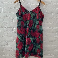 Victoria Secret Gold Label Red Floral Burnout Chemise Slip Dress Back Tie Bow L