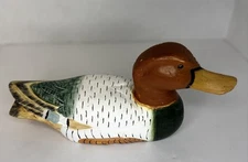Wooden Carved Hand Painted Decorative Duck Mallard 11" Vtg CottageCore Primative