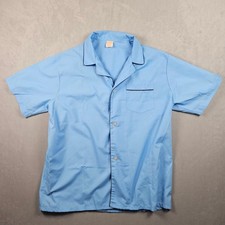 Vintage Sears Pajama Top Mens Large Blue Perma-Prest Button Up Piping 70s 80s
