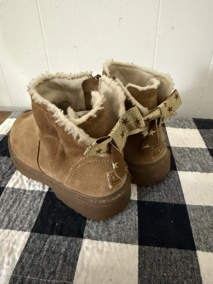 Ugg 11 Girls Suede Bootie Gold Bow Zipper - Image 2 of 4