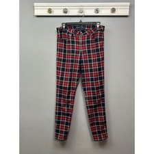 Tommy Hilfiger Plaid Pants Women's Size 8 Red Navy Blue Tartan Slim Leg
