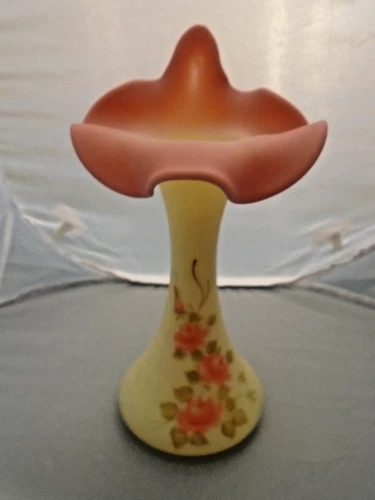 Fenton Burmese JIP Hand Painted Vase-Uranium