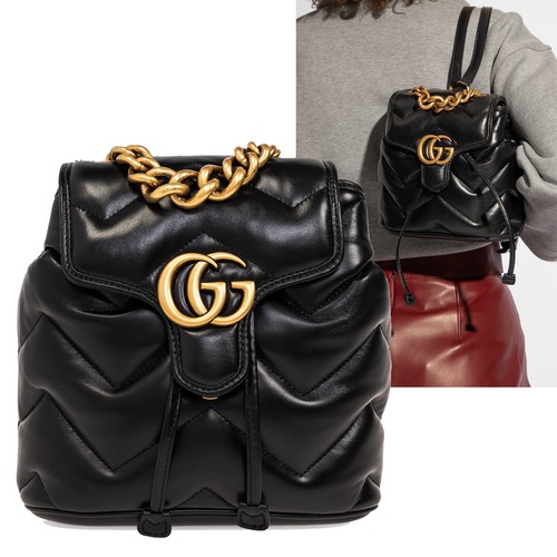 GUCCI BAG 777253 GG MARMONT LOGO BACKPACK BLACK QUILTED LEATHER $3,500