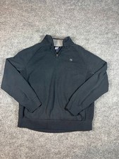 Lands End Bedford Rib Quarter Zip Sweater Mens Large 42-44 Black Mock Neck Logo