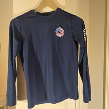 Kids Vineyard Vines Long Sleeve Performance T Shirt Whale Flag Graphic Navy L