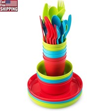 Kids Dinnerware Set Durable Non-Toxic Dishwasher Microwave Safe Fun Colors New