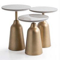 Beistelltisch Set 3Tlg Modern Gold Weiss Luxus Marmor Optik Couchtisch
