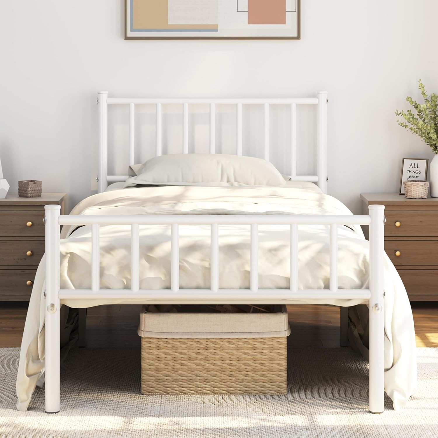 Metal Platform Mattress Foundation With Spindle Headboard