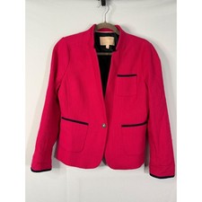 Banana Republic Pink Textured Cotton Blazer Navy Trim Crest Button Size 8