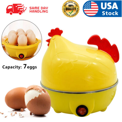 Egg Cooker Steamer Breakfast Maker Chicken Shape 7 Egg Boiler Poacher Egg Cooker - Picture 1 of 8