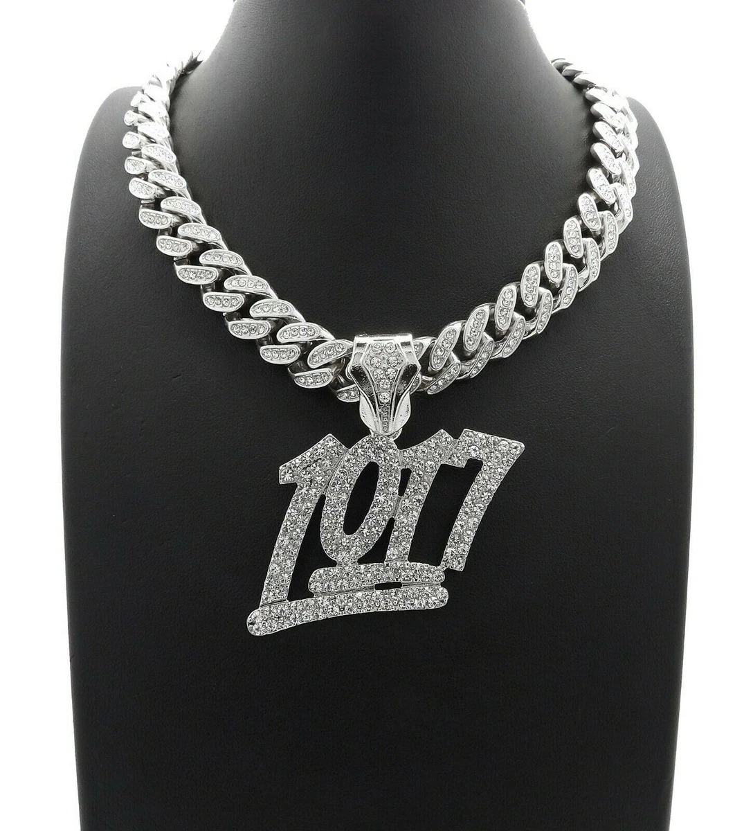 Silver Plated Alloy Icy 1017 Pendant Iced Cubic Zirconia Cuban Chain Necklace