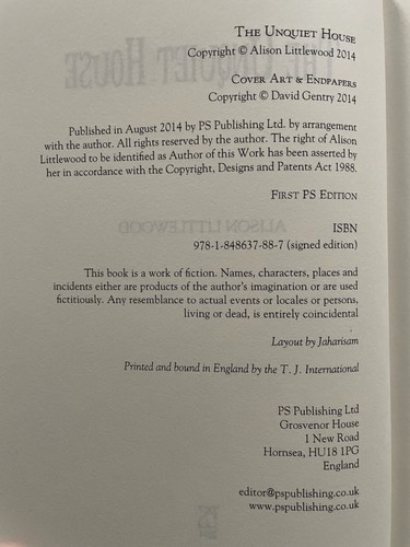 THE UNQUIET HOUSE Allison Littlewood 1st ed 200 copy SIGNED/NUMBERED PS Pub HC - Bild 8 von 8