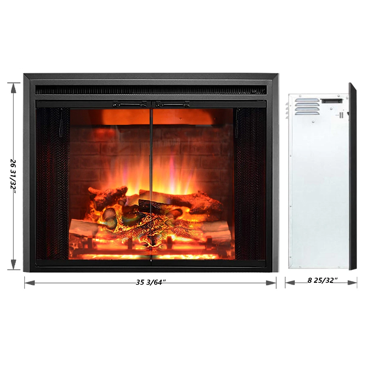 33 inch Fireplace Insert, Heater, Glass Door u0026amp; Mesh Screen 750/1500W -  Black | eBay