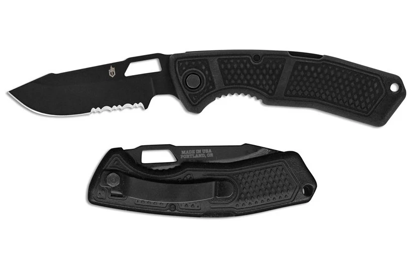 GERBER ORDER FOLDING DROP POINT POCKET KNIFE BLACK NYLON HANDLE, MADE IN USA