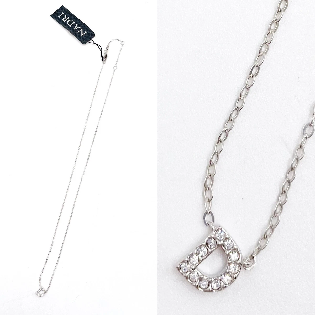 NEW NADRI INITIAL D PAVE PENDANT NECKLACE SILVER CZ Cubic