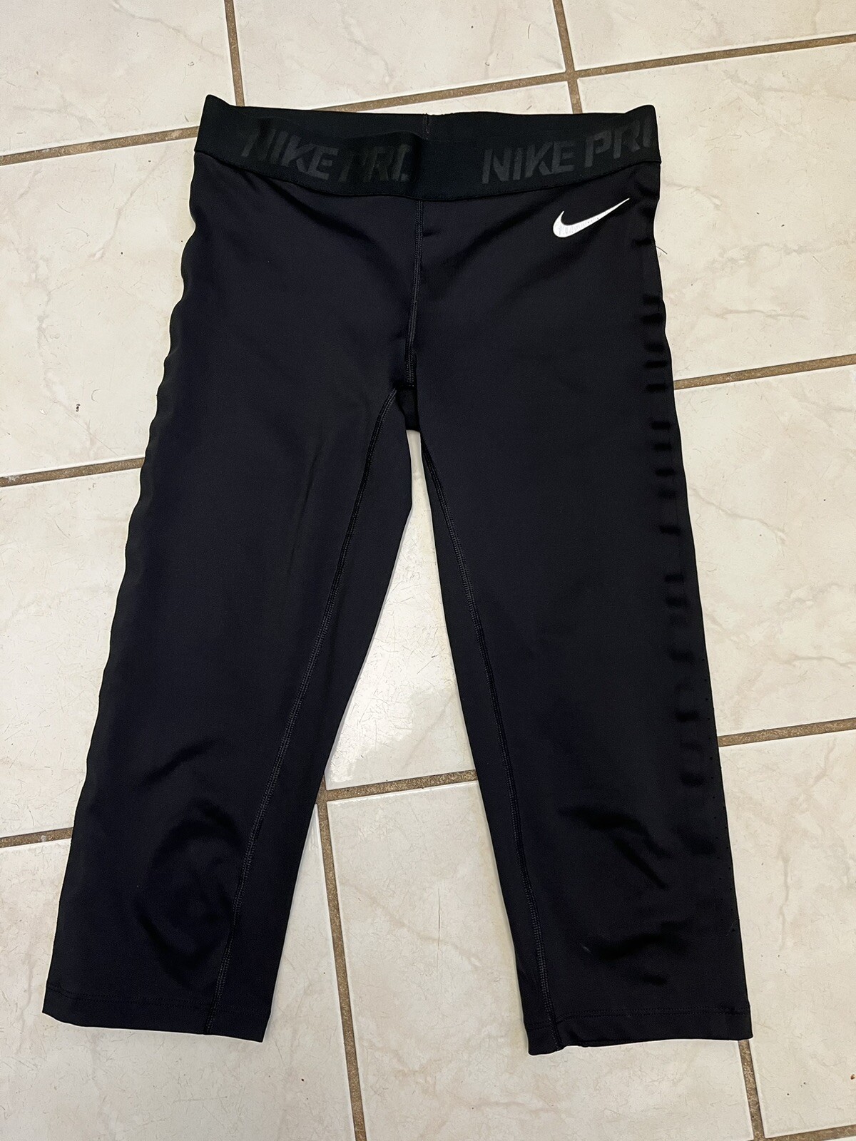 NIKE PRO Leggings Donna Nero COMPRESSIONE DRI FIT Cropped Tg M