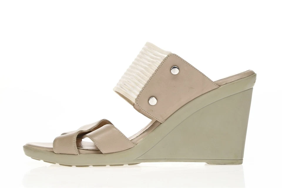 Sandalia Aquatalia Mujer Beige Cuero Oro Rosa Tacón Alto Cuña Slides Talla 10 Foto 2 de 4