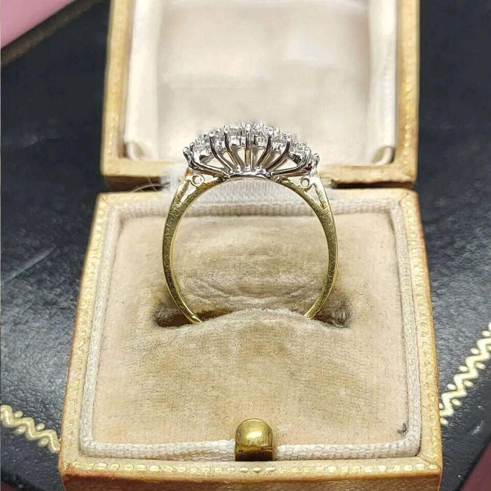 Anel de casamento de noivado redondo de ouro amarelo 14K com aglomerado de diamante 1,25 ct tamanho 7 - Imagem 4 de 4