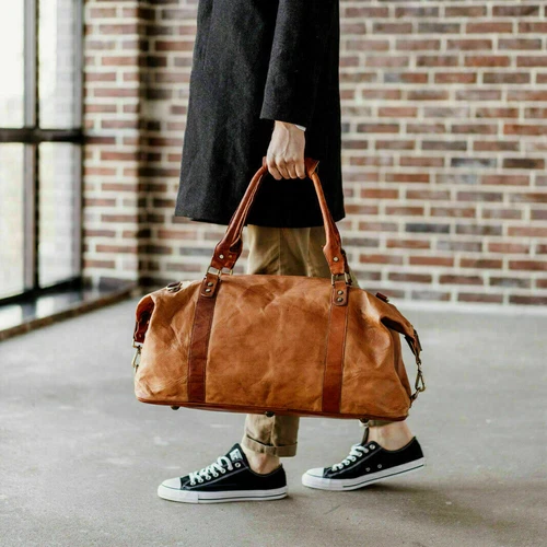 Leather Genuine Bag Men Travel Gym Duffel Luggage S Vintage Overnight Weekend