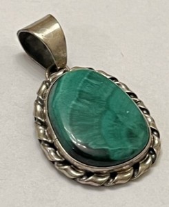 Vintage Will Denetdale Sterling Silver + Velvet Malachite Pendant! Stunning!