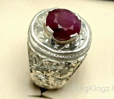 Natural Ruby Stone Mens 925 Sterling Silver Handmade Ring Size 9 Yaqoot Gemstone