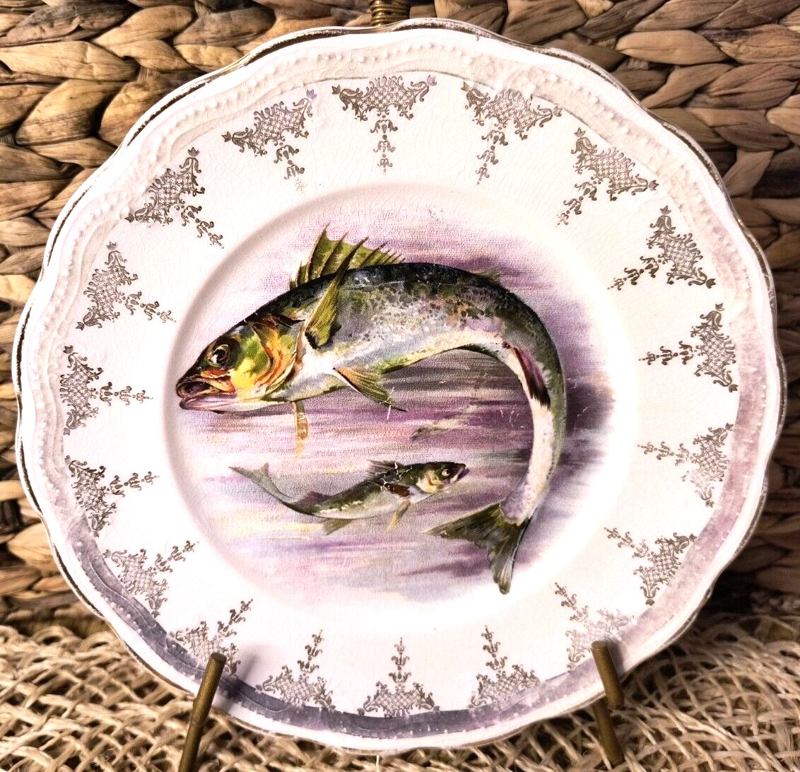Antique Fish Set In Antique Ceramic & Porcelain Plates & Chargers