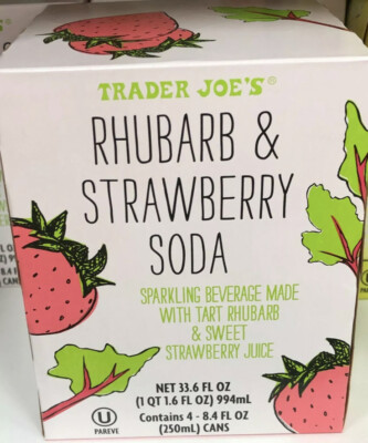 TRADER JOE'S RHUBARB & STRAWBERRY SODA 4 - 8.4 FL OZ CANS KOSHER