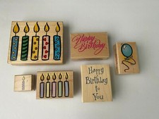 Lot of 6 Happy Birthday Rubber Wooden Stamps- Hero Arts Brand