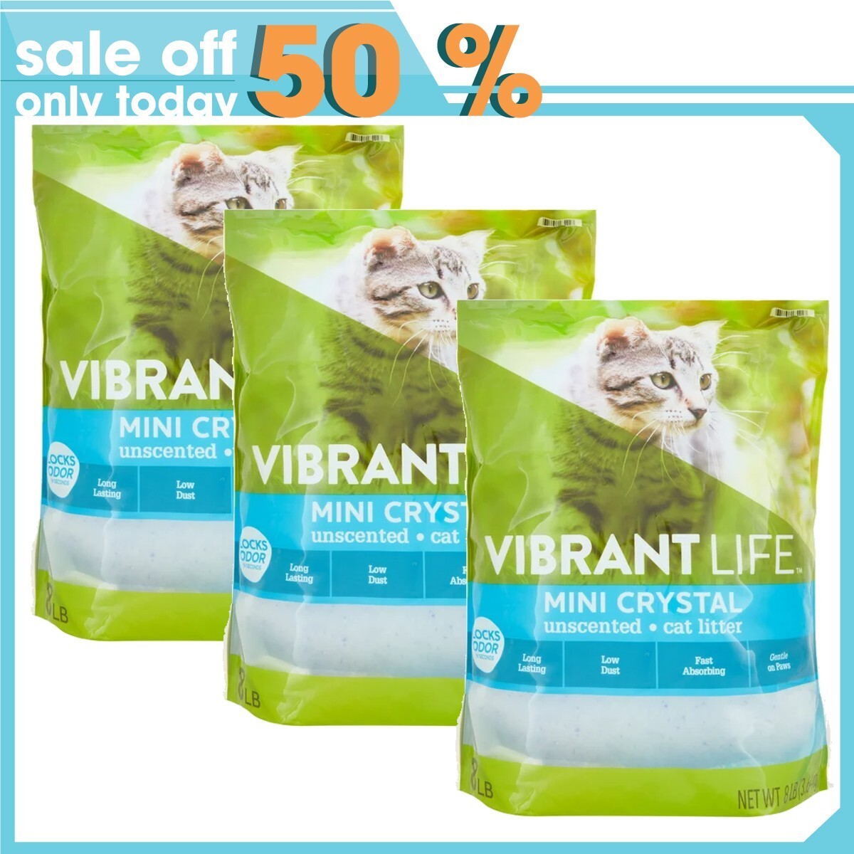 3 PACK Vibrant Life Mini Crystal Unscented Cat Litter, 8 lb free