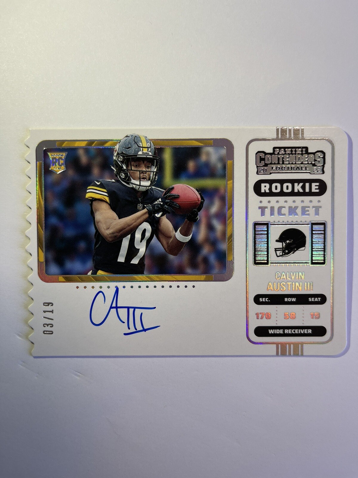 2022 Panini Contenders CALVIN AUSTIN III Rookie Ticket Stub /19 Variation Auto