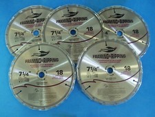 LOT OF FIVE 7 1/4" 18 TOOTH CARBIDE FRAMING AND RIPPING CIRCULAR SAW BLADE
