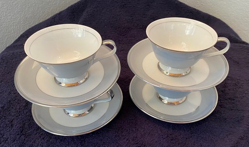 Grace China Graymont Platin Teetasse und Untertasse 4er Set Made in Japan
