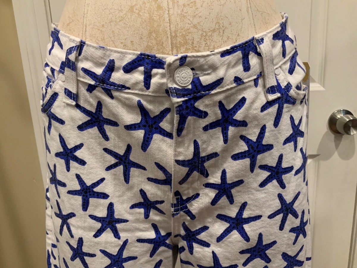 Kate Spade Broome Street White w/ Blue Starfish Ankle Jeans