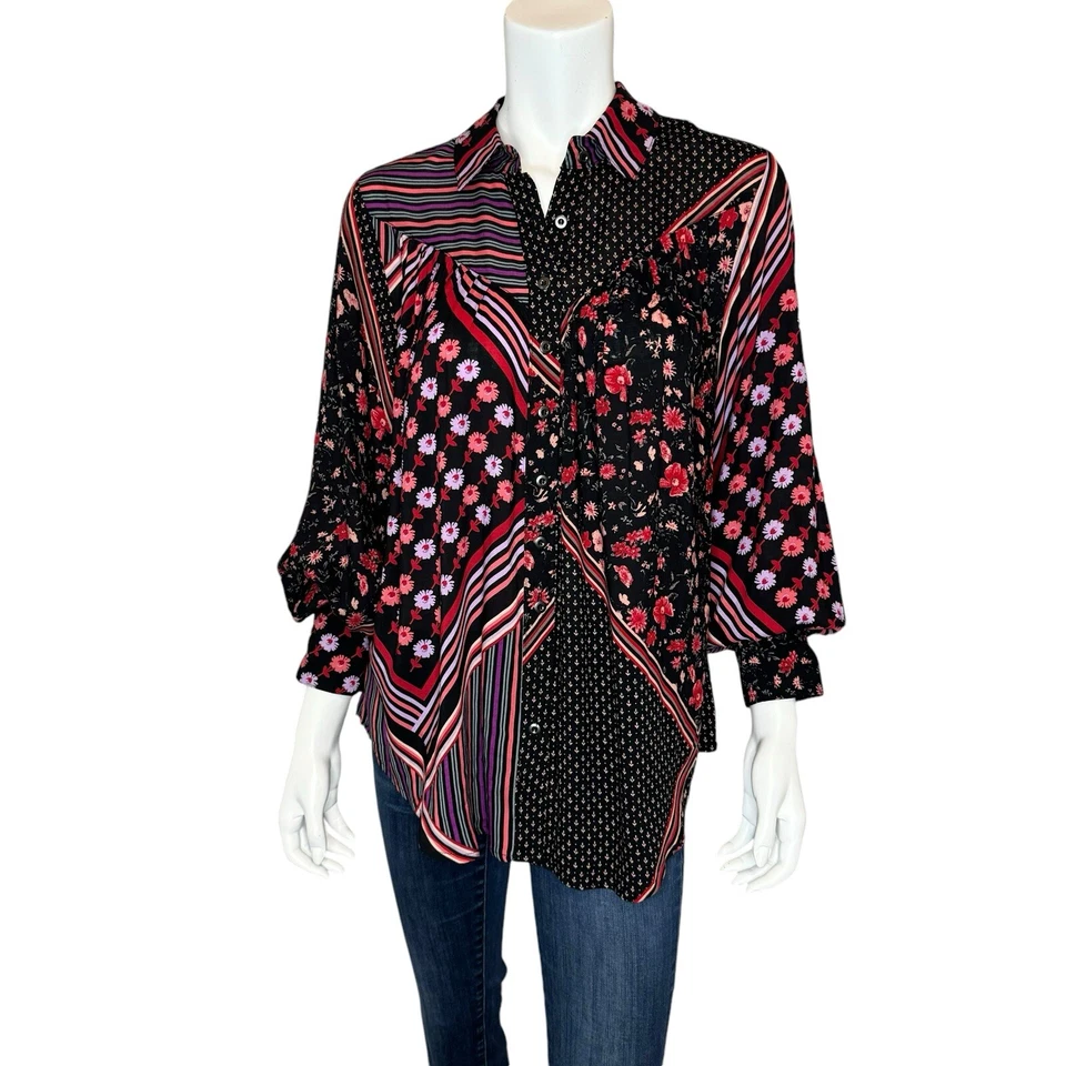 Top FREE PEOPLE Boho Estampado Mixto Talla S Estampado Floral Patchwork Bohemio Hippie Foto 2 de 4