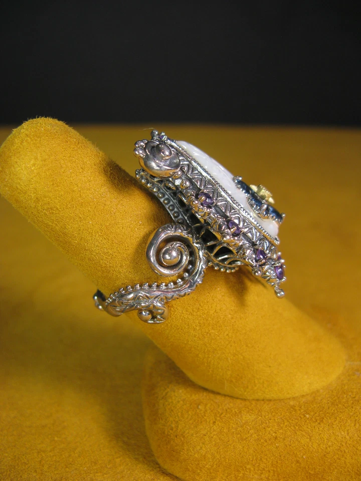 ANILLO BARBARA BIXBY PAISLEY TALLA 6 FREGONA TOPACIO AMATISTA SS 18K FLOR REMOLINO Loto Foto 3 de 4
