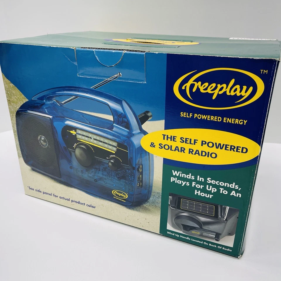 Freeplay SELF POWERED & SOLAR RADIO AM/FM Wind Crank Up Transparent Blue VTG NEW - Image 2 of 4