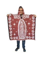 MEXICAN PONCHO WITH HOOD , OUR LADY OF GUADALUPE, VIRGEN ,OVERSIZED, TERRACOTTA