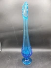 Vintage Fenton Aqua Sapphire Blue Swung Vase 17"  Thumbprint MCM 1960’s