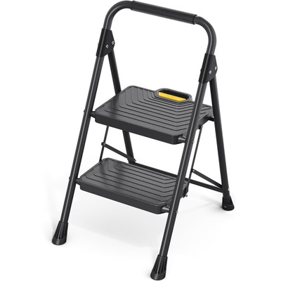 2 Step Ladder, Sturdy Steel Step Stool with Anti-Slip Wide Pedals, Handrail, ...