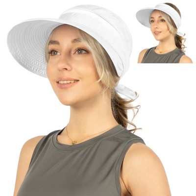 Sun Visor Hats for Women Wide Brim Foldable Summer Ponytail Cap Beach Zip-Off