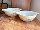 Vintage Pyrex Homestead Blue Cinderella Mixing Bowls #442 and #443 VGC!