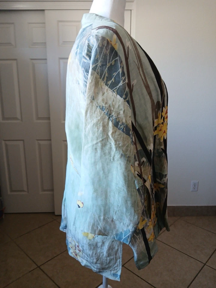 Chaqueta Kimono Floral de Lino de Seda Citron Santa Monica 0X Flor Prendas Artísticas Foto 4 de 4