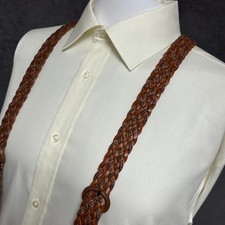 Braided Leather Suspenders Braces Brown Button Classic Y Back