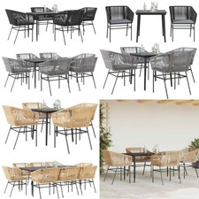 Garten-Essgruppe mit Kissen Schwarz Poly Rattan Glas Outdoor Essgruppe Terrasse